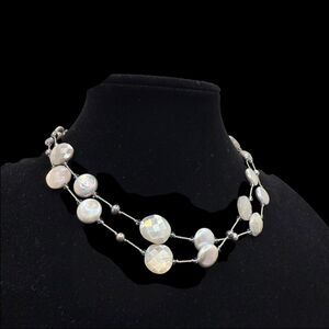 Margo Morrison Coated Grey Moonstone, FW Pearl Combo, Swarovski SS 35” Necklace